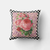ヴィンテージチェッカーボードとピンクローズ クッション (裏面)