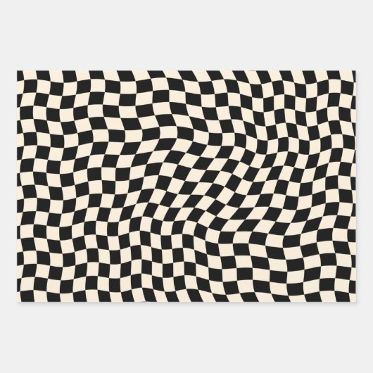 ヴィンテージチェッカーボード白黒モダントレンディー ラッピングペーパーシート (正面)