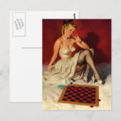 ヴィンテージチェッカーレトロピンUPガール ポストカード (正面/裏面)