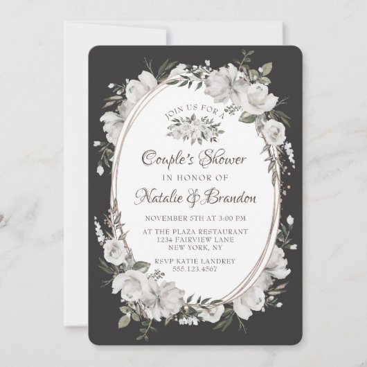ヴィンテージチェリッシュオーバルフレームカップルのウェディングシャワー 招待状 (正面)