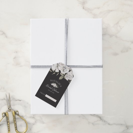 ヴィンテージチェリッシュホワイトフローラブライダルディスプレイシャワー ギフトタグ (より糸付き)