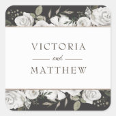 ヴィンテージチェリッシュホワイトフローラモノグラム結婚ズ スクエアシール (正面)