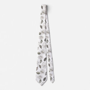 ヴィンテージチェリッシュホワイトフローラ&バラ結婚ズグルーム ネクタイ