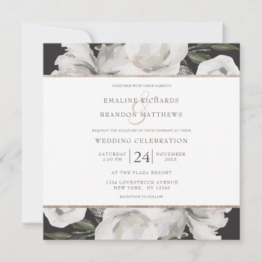 ヴィンテージチェリッシュホワイトフローラ&バラ結婚ズスクエア 招待状 (正面)