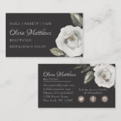 ヴィンテージチェリッシュホワイトフローラ&バラ金ゴールドグレー 名刺 (正面/裏面)