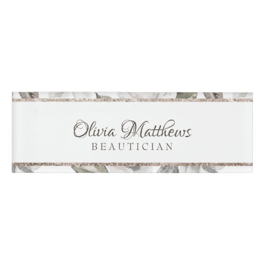 ヴィンテージチェリッシュホワイトフローラ&バラ金ゴールド名 名札 (正面)