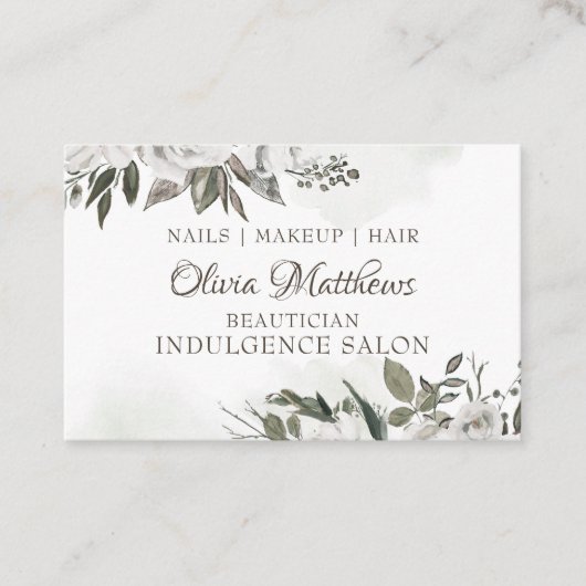 ヴィンテージチェリッシュホワイトフローラ&バラ金ゴールド 名刺 (正面)