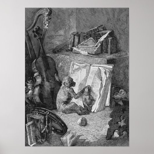 ヴィンテージチェロ&モンキー音楽アートプリントミュージシャン ポスター (正面)