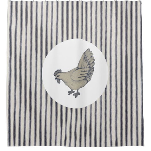 ヴィンテージチキンとチクストライプキング シャワーカーテン (正面)