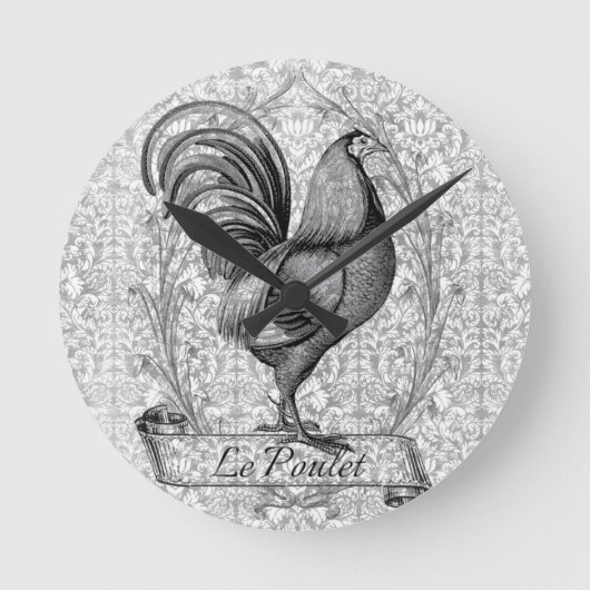 ヴィンテージチキンイラストレーション ラウンド壁時計 (正面)