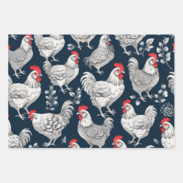 ヴィンテージチキンイラストレーション ラッピングペーパーシート
