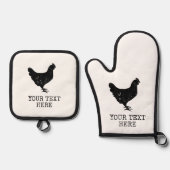 ヴィンテージチキンシルエットカスタムロゴBBQ 鍋つかみ&鍋敷きセット (正面)