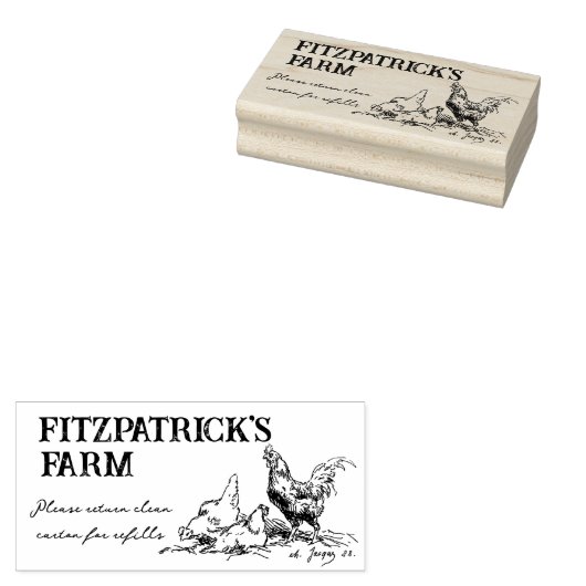 ヴィンテージチキンスケッチ卵ファームブランディングカートン ラバースタンプ (押印)