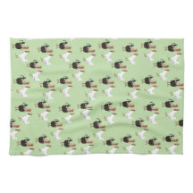 ヴィンテージチキンズパターンonグリーンキッチンタオル