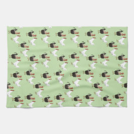 ヴィンテージチキンズパターンonグリーンキッチンタオル キッチンタオル
