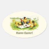 ヴィンテージチキンファミリーイースターギフトシール 楕円形シール (正面)