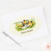 ヴィンテージチキンファミリーイースターギフトシール 楕円形シール (封筒)