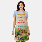 ヴィンテージチキンファミリーイースターホリデー エプロン (着用した状態)