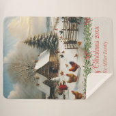 ヴィンテージチキンファームクリスマスパーソナライズされた シェルパブランケット (正面(横))