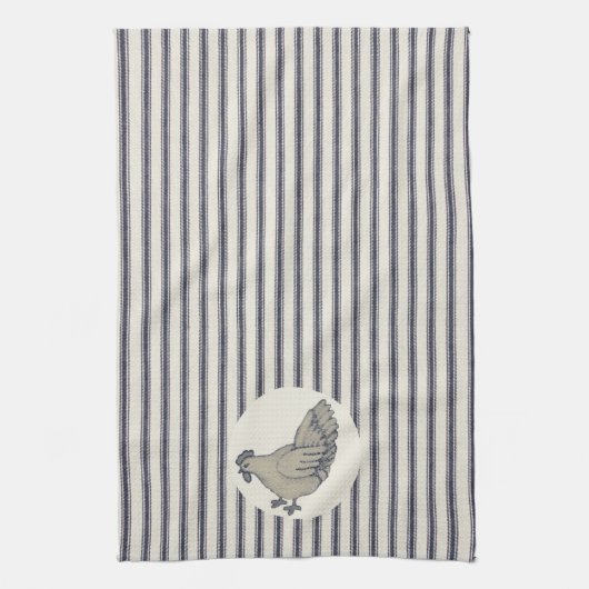 ヴィンテージチキン及びチクタクストライプのキッチンタオル キッチンタオル (縦)