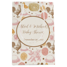 ヴィンテージチキン&エッグフローラベビーシャワー ミディアムペーパーバッグ