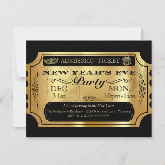 ヴィンテージチケットの新年のパーティー招待状 シーズンカード (正面)
