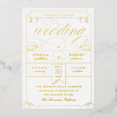 ヴィンテージチケットアンティーク結婚書道金ゴールド 箔招待状 (正面)