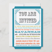 ヴィンテージチケットタイポグラフィティール（緑がかった色）イエローオレンジサンゴ 招待状 (正面)