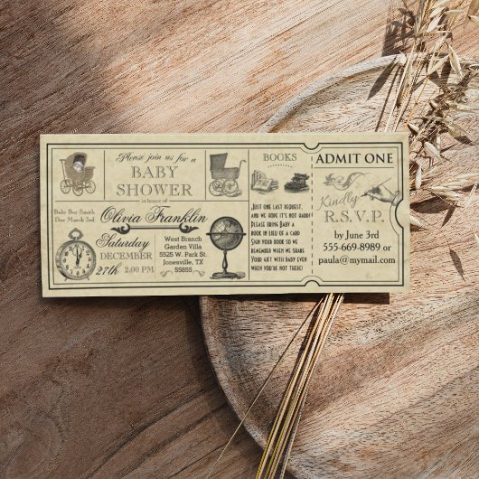 ヴィンテージチケットベビーシャワー招待状 招待状