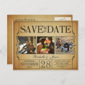 ヴィンテージチケット日付の保存 – 3つの画像 案内ポストカード (正面/裏面)