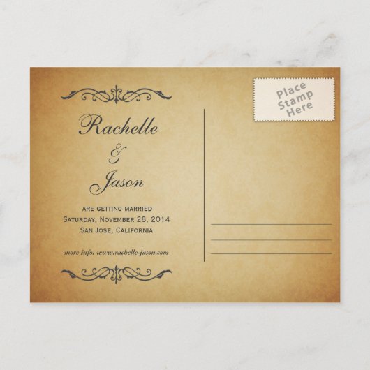 ヴィンテージチケット日付の保存 – 3つの画像 案内ポストカード (裏面)