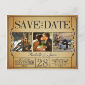 ヴィンテージチケット日付の保存 – 3つの画像 案内ポストカード (正面)