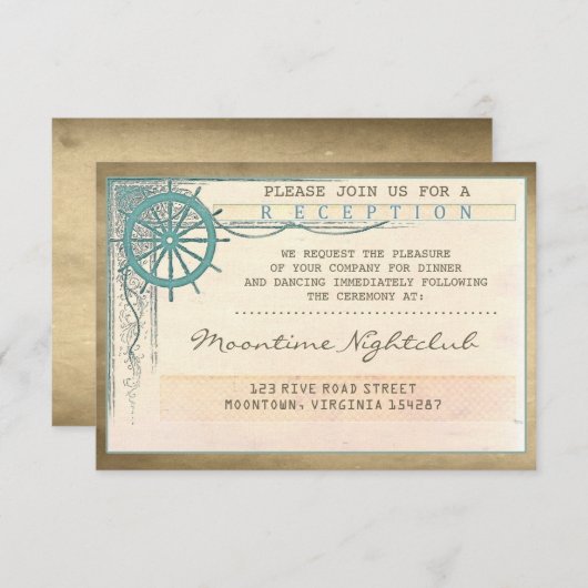 ヴィンテージチケット結婚の古い航海の披露宴カード エンクロージャーカード (正面/裏面)