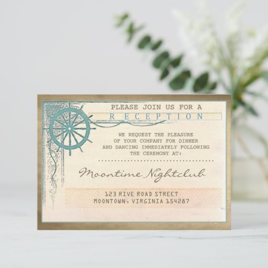 ヴィンテージチケット結婚の古い航海の披露宴カード エンクロージャーカード (スタンド正面)