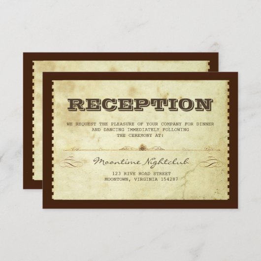 ヴィンテージチケット結婚式の受付デザイン エンクロージャーカード (正面/裏面)