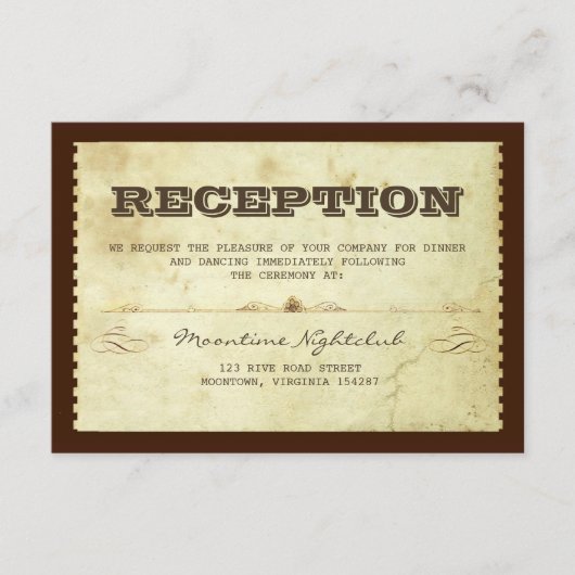 ヴィンテージチケット結婚式の受付デザイン エンクロージャーカード (正面)