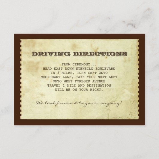 ヴィンテージチケット結婚式の受付デザイン エンクロージャーカード (裏面)