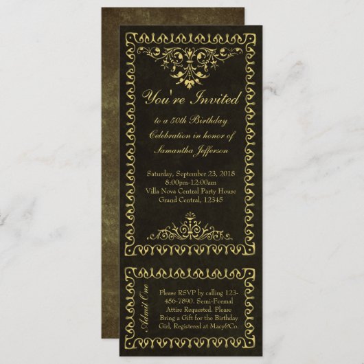 ヴィンテージチケット50番目の誕生日/パーティの招待状 招待状 (正面/裏面)