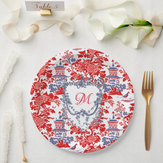 ヴィンテージチノイスリーデルフトブルーフランスのモノグラム ペーパープレート (ウェディング)
