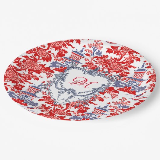 ヴィンテージチノイスリーデルフトブルーフランスのモノグラム ペーパープレート (アングル)