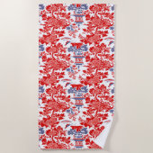 ヴィンテージチノイスリーフランスのデルフトレッドブルー ビーチタオル (正面)