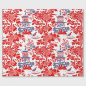 ヴィンテージチノイスリーフランスのデルフトレッドブルー ラッピングペーパー (フラット)