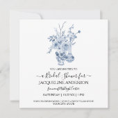 ヴィンテージチノイスリーフローラブルーブライダルシャワー 招待状 (正面)