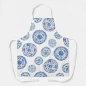 ヴィンテージチノイスリーブルーホワイトアンティークプレート エプロン (正面)