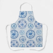 ヴィンテージチノイスリーブルーホワイトアンティークプレート エプロン (正面)