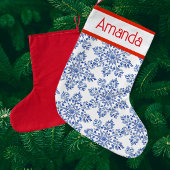 ヴィンテージチノイスリーブルーホワイトスノーフレーク ラージクリスマスストッキング