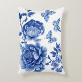 ヴィンテージチノイスリーブルーホワイトバタフライバラ アクセントクッション (正面(垂直))