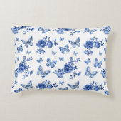 ヴィンテージチノイスリーブルーホワイトバタフライバラ アクセントクッション (裏面)