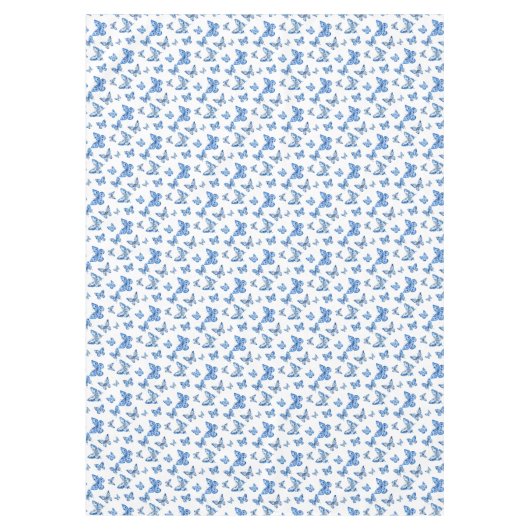 ヴィンテージチノイスリーブルーホワイトバタフライバラ テーブルクロス (正面)