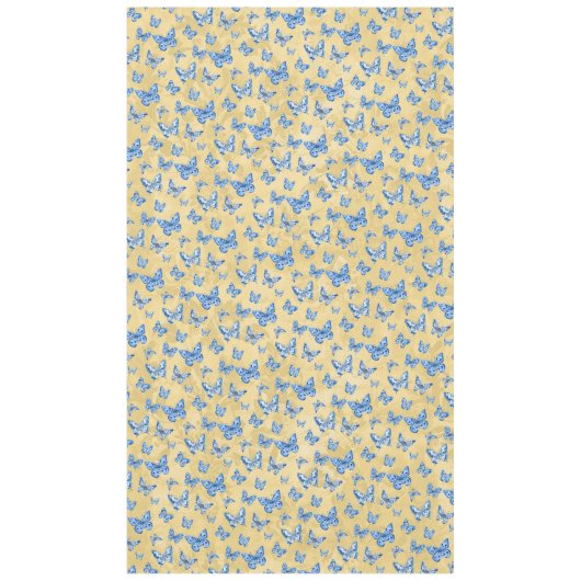 ヴィンテージチノイスリーブルーホワイトバタフライ金ゴールド テーブルクロス (正面)